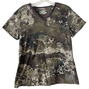 SHE Outdoor Strata Camo V-Neck Hunting T-Shirt Womens Size Small Green Tactical